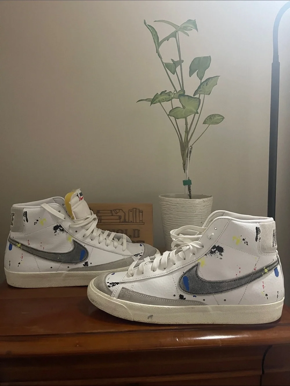 Nike Men’s White High-Top Sneakers with Paint-Splatter Detail